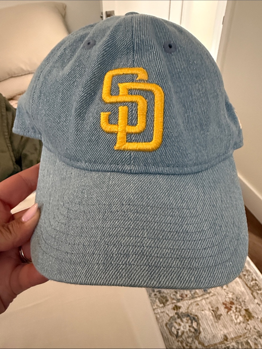 Light Blue Denim San Diego Padres Baseball Cap with Yellow SD Logo